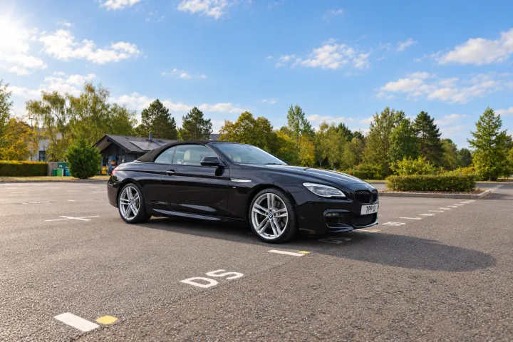 Front three-quarter, driver side, roof up